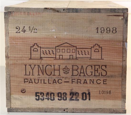 A case of twelve bottles of Lynch Bages, Pauillac, 1998 Check - Open ??